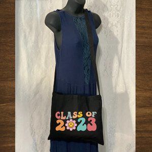 Class of 2023 Senior Small Crossbody Messenger Canvas Tote Bag with Long Straps